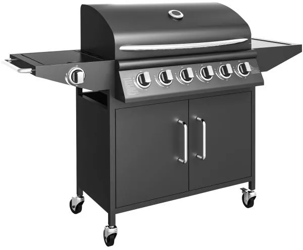 Gas grill with 6 burners and side stove