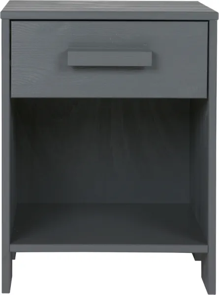 Dennis, bedside table with drawer, dark grey, H52x36x39 cm, pine wood