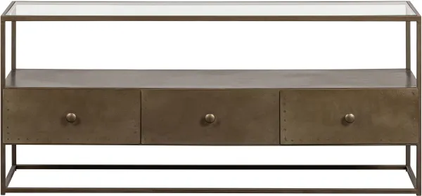 BEPUREHOME Collection TV unit, with 3 drawers - glass and antique brass iron