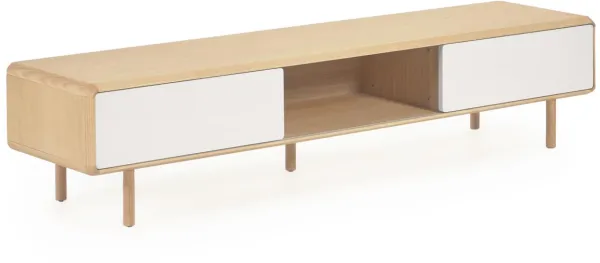 LAFORMA Anielle TV stand, with 2 sliding doors - grey/natural ash veneer/solid wood (180x41)