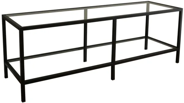 NORDVÄRK Basic TV stand, with 1 shelf - glass and matt black metal (130x40)