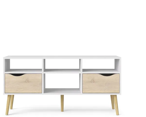 TVILUM Delta TV unit - white/oak structure, with 2 drawers and 4 compartments