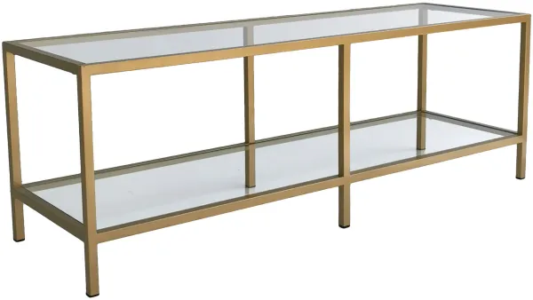 NORDVÄRK Basic TV stand, with 1 shelf - glass and gold metal (130x40)